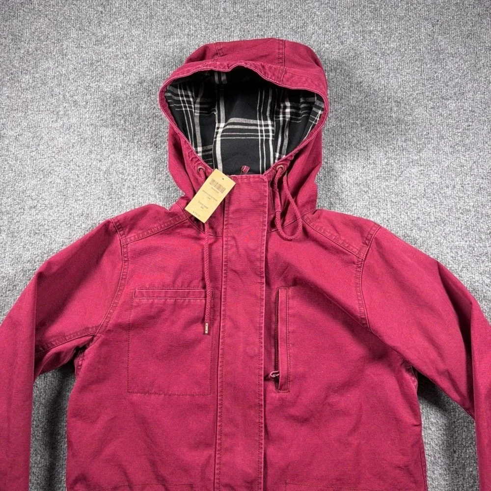 Duluth Trading Co Can-Do Canvas Coat‎ Womens Small Maroon Red Flannel Lined Hood